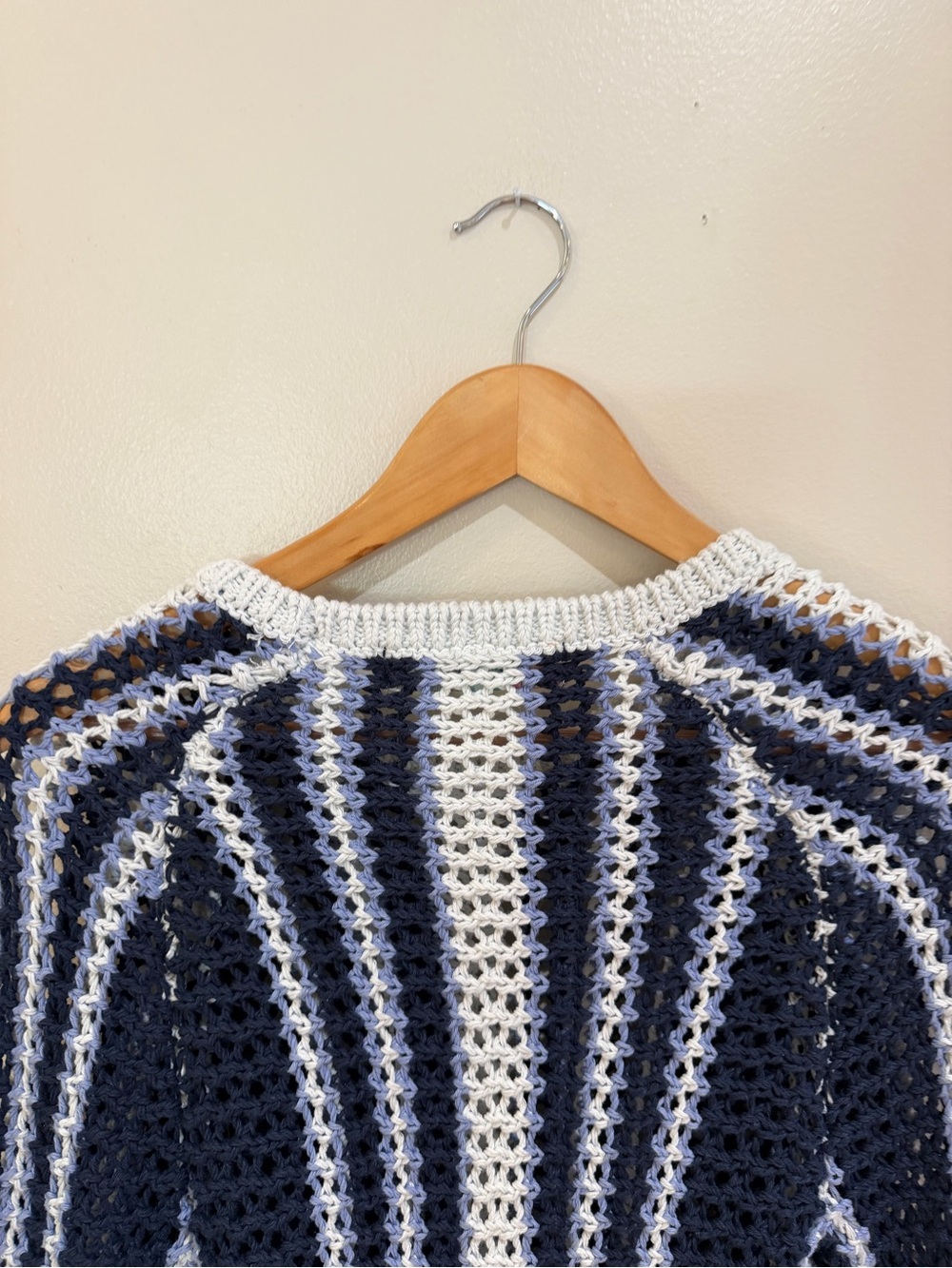 Free People Beach Dayton pullover sweater blue white striped crotchet size XS - Picture 8 of 11